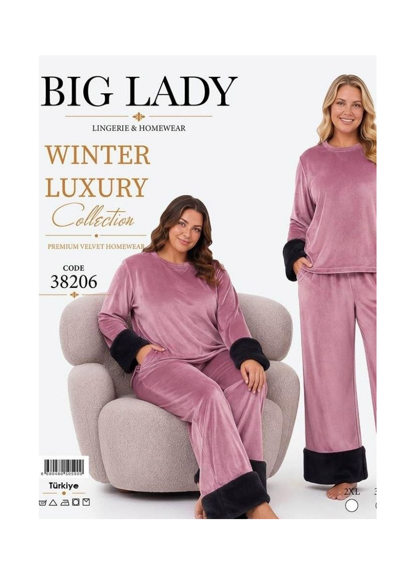 Women’s Velvet Pajama Set with Faux Fur Trim (2XL+3XL+4XL) Lady