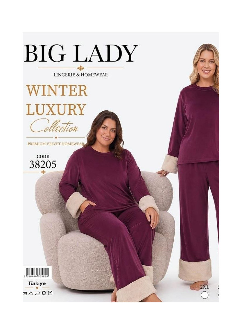 Women’s Velvet Pajama Set with Faux Fur Trim (2XL+3XL+4XL) Lady