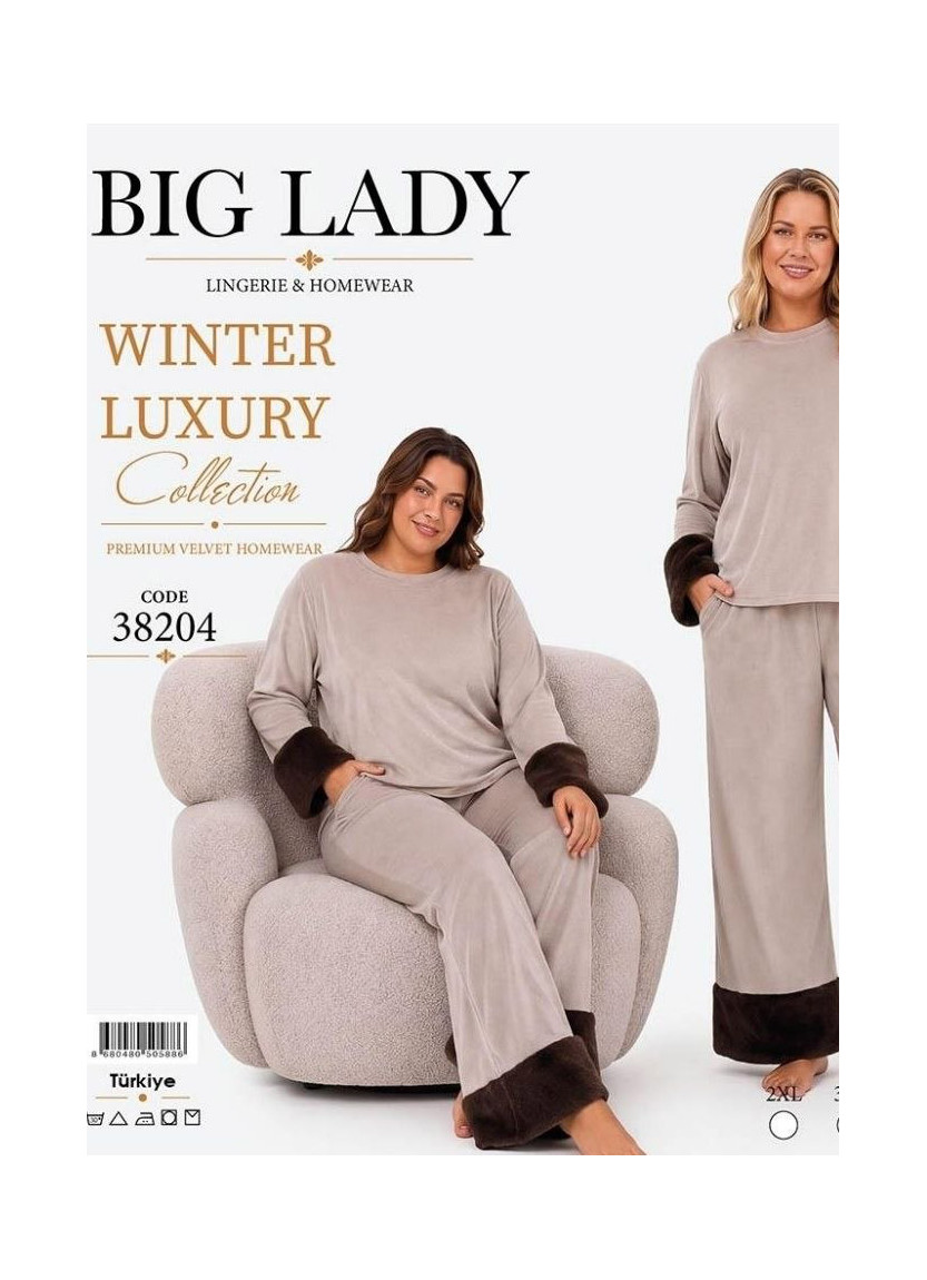 Women’s Velvet Pajama Set with Faux Fur Trim (2XL+3XL+4XL) Lady