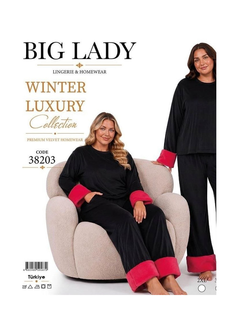 Women’s Velvet Pajama Set with Faux Fur Trim (2XL+3XL+4XL) Lady