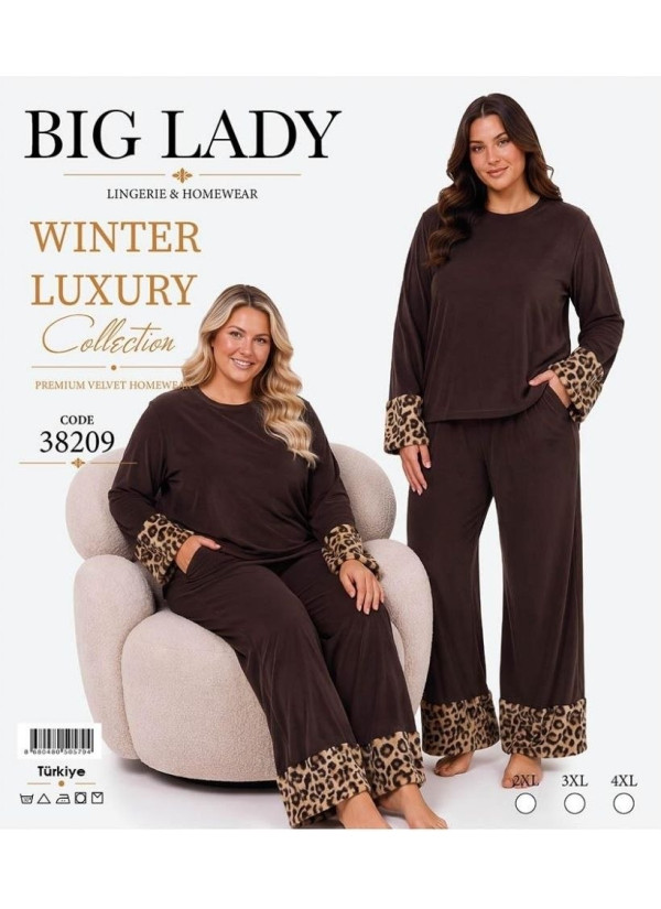 Women’s Velvet Pajama Set with Faux Fur Trim (2XL+3XL+4XL) Lady 2