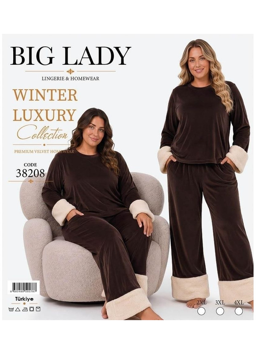 Women’s Velvet Pajama Set with Faux Fur Trim (2XL+3XL+4XL) Lady