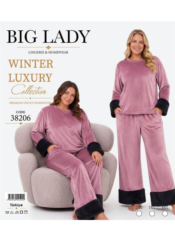 Women’s Velvet Pajama Set with Faux Fur Trim (2XL+3XL+4XL) Lady 2