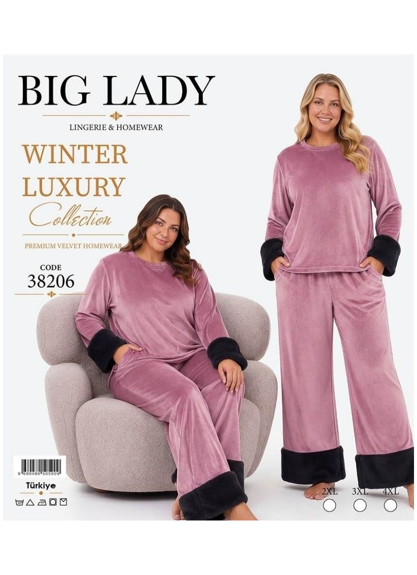Women’s Velvet Pajama Set with Faux Fur Trim (2XL+3XL+4XL) Lady
