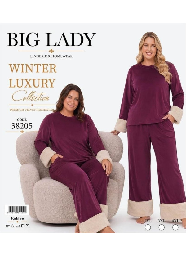 Women’s Velvet Pajama Set with Faux Fur Trim (2XL+3XL+4XL) Lady 2
