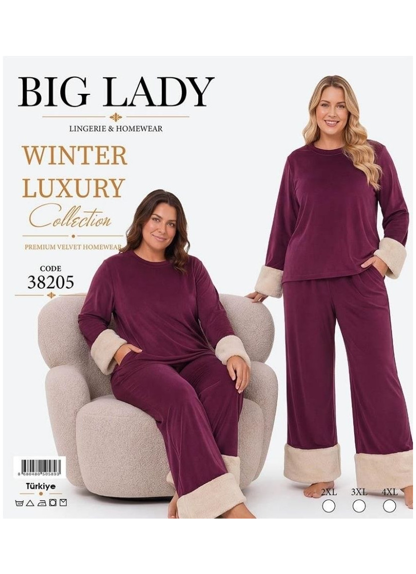Women’s Velvet Pajama Set with Faux Fur Trim (2XL+3XL+4XL) Lady