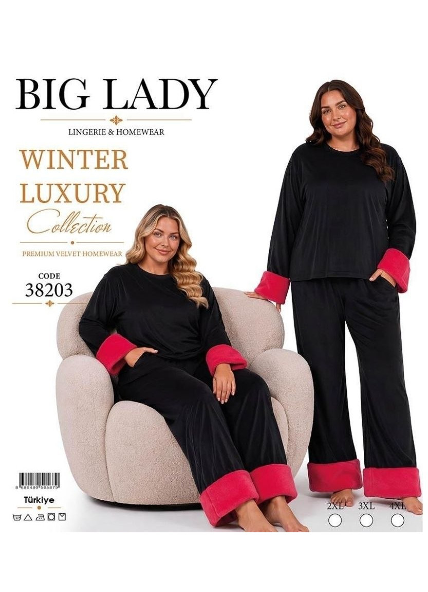 Women’s Velvet Pajama Set with Faux Fur Trim (2XL+3XL+4XL) Lady
