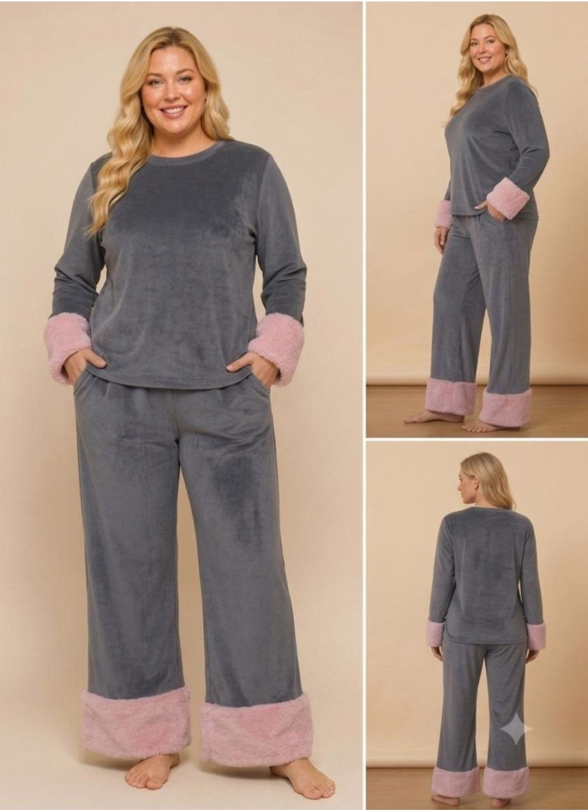 Women’s Velvet Pajama Set with Faux Fur Trim (M+L+XL) Lady