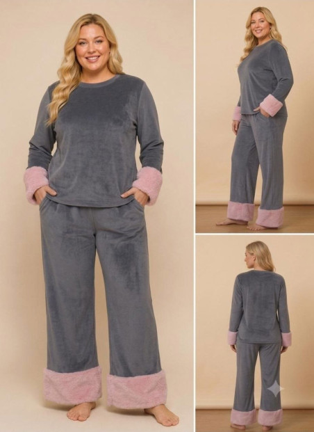 Женская Велюровая Пижама с Меховой Отделкой (M+L+XL) Lady