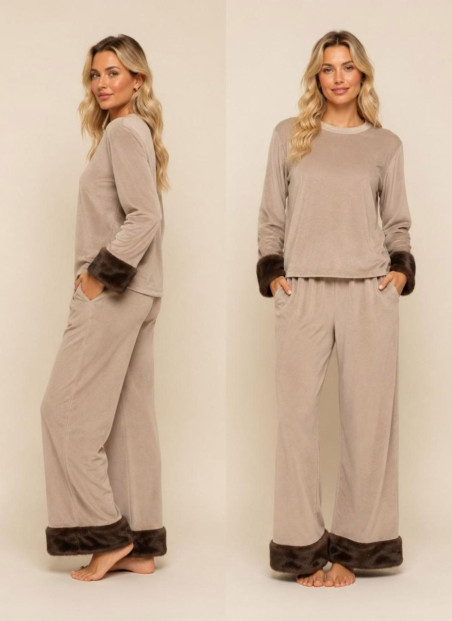 Women’s Velvet Pajama Set with Faux Fur Trim (2XL+3XL+4XL) Lady