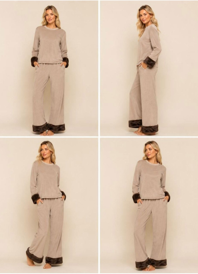 Women’s Velvet Pajama Set with Faux Fur Trim (2XL+3XL+4XL) Lady