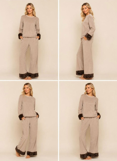 Women’s Velvet Pajama Set with Faux Fur Trim (2XL+3XL+4XL) Lady