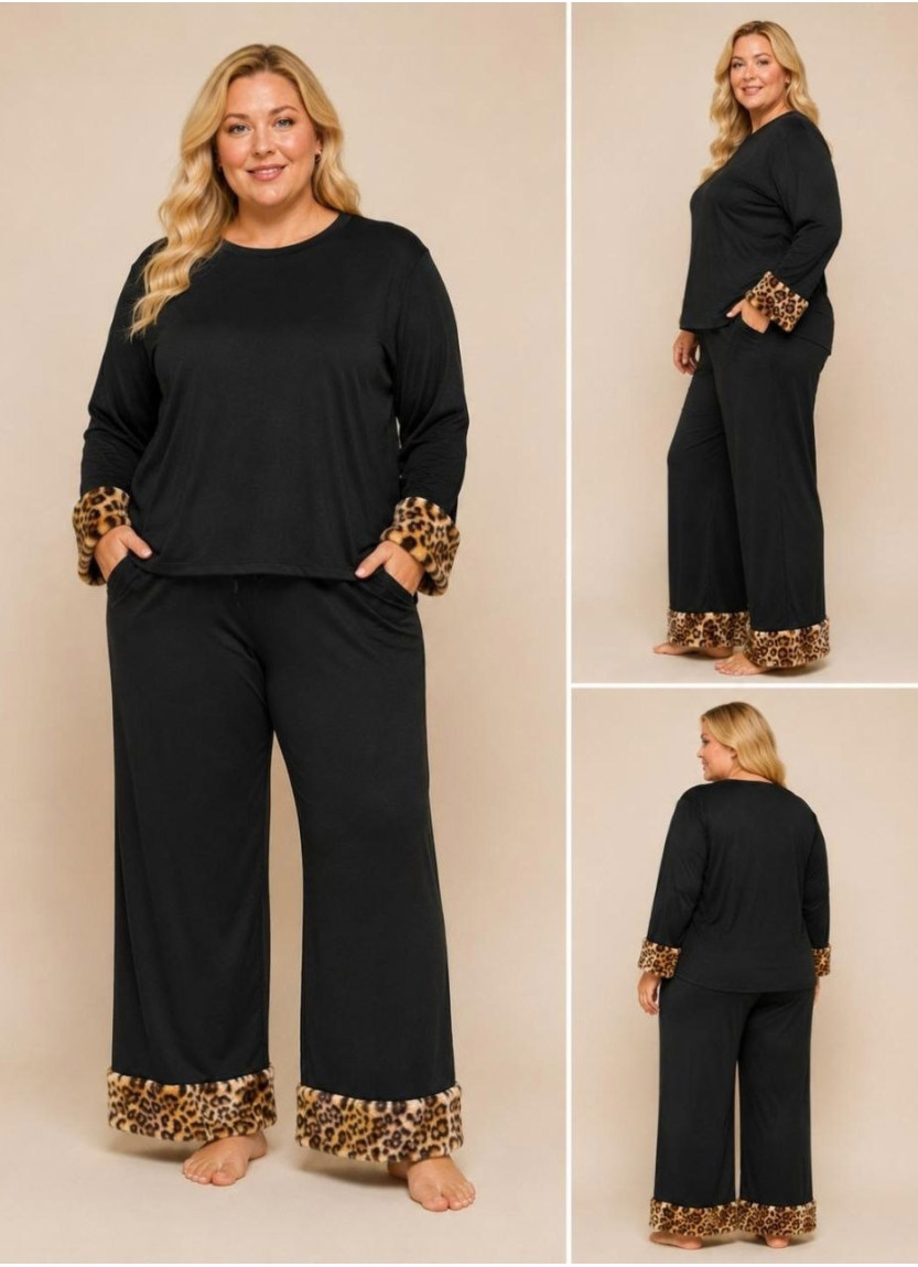 Women’s Velvet Pajama Set with Faux Fur Trim (2XL+3XL+4XL) Lady