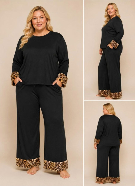 Women’s Velvet Pajama Set with Faux Fur Trim (2XL+3XL+4XL) Lady