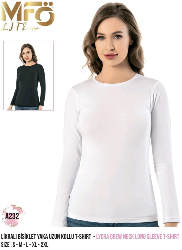 Women’s Cotton Lycra Long Sleeve Crew Neck T-Shirt MFO Life A232