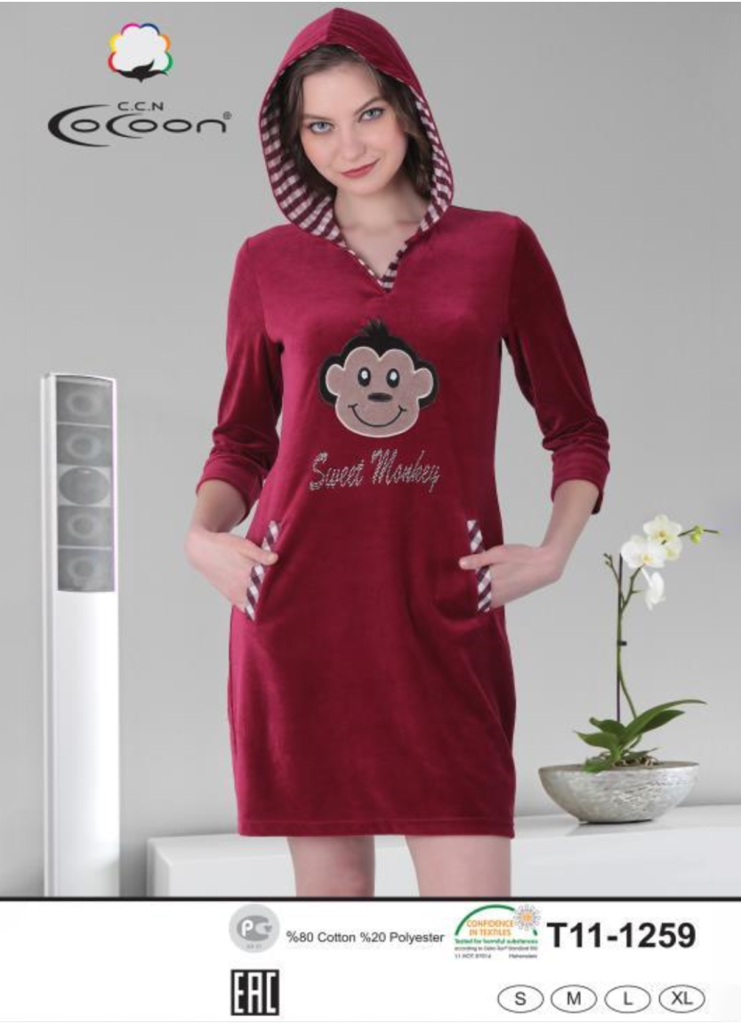 CCNT11-1259 BORDO Velour Tunic (S+M+L+XL)
