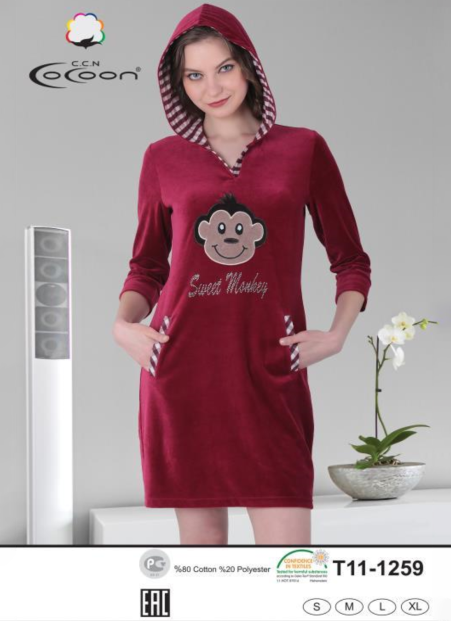 CCNT11-1259 BORDO Velour Tunic (S+M+L+XL)