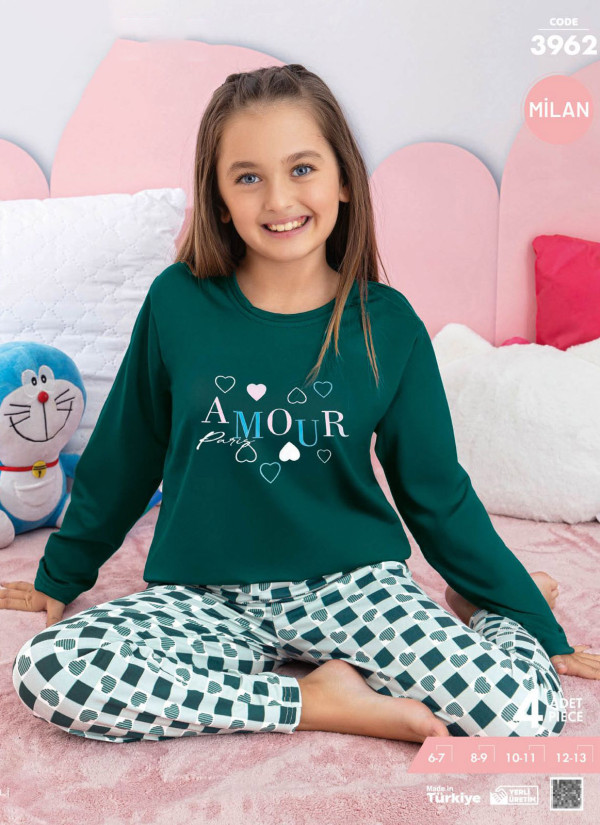 Детская Пижама для Девочки с Длинным Рукавом (6/7+8/9+10/11+12/13) Milan