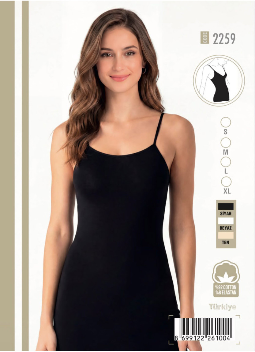 Women's Long Cotton Camisole with Thin Straps Domwear 2259