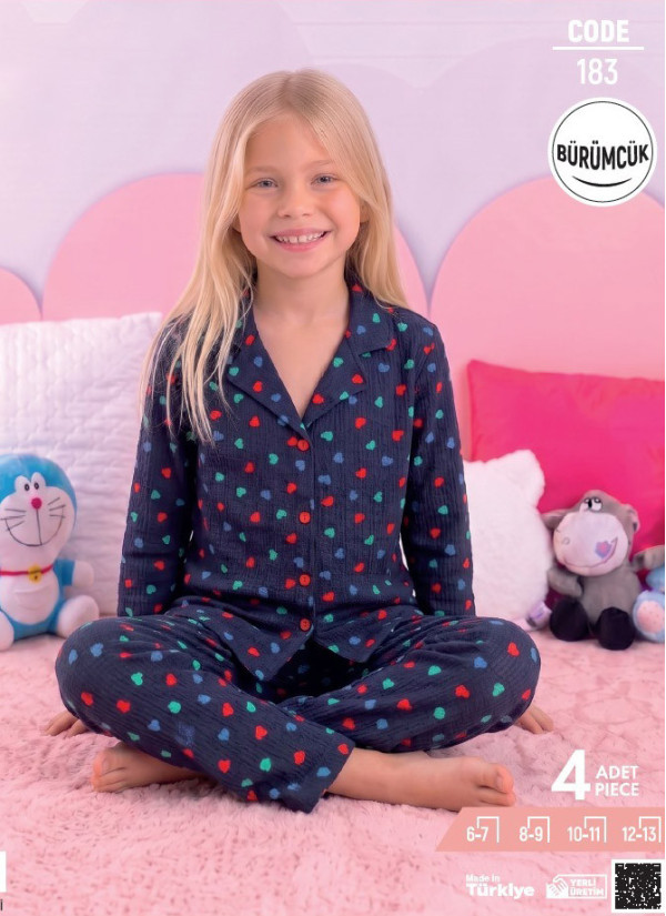 Pijamo 183 Girls Long-Sleeve Crinkled Fabric Pajama Set (6/7+8/9+10/11+12/13)