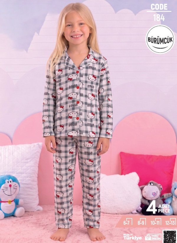 Pijamo 184 Girls Long-Sleeve Crinkled Fabric Pajama Set (6/7+8/9+10/11+12/13)