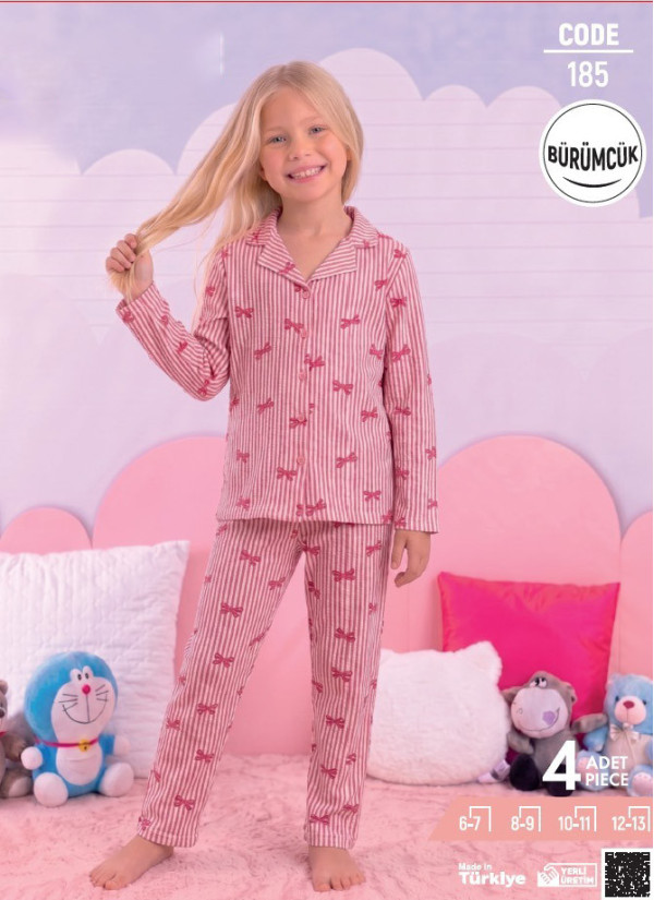 Pijamo 185 Girls Long-Sleeve Crinkled Fabric Pajama Set (6/7+8/9+10/11+12/13)