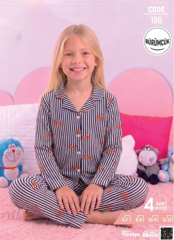 Pijamo 186 Girls Long-Sleeve Crinkled Fabric Pajama Set (6/7+8/9+10/11+12/13)