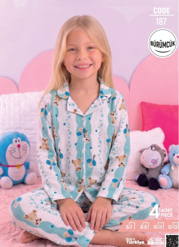 Pijamo 187 Girls Long-Sleeve Crinkled Fabric Pajama Set (6/7+8/9+10/11+12/13)