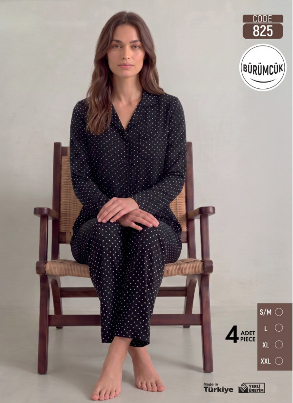 Женская Пижама с Брюками и Длинным Рукавом из Жатой Ткани (S/M+L+XL+2XL) Bürümcük Pijamo 825