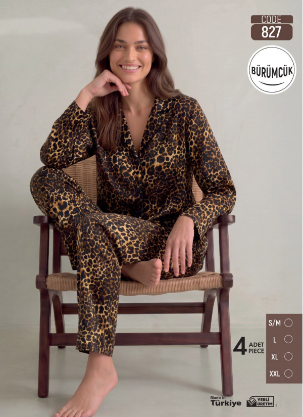Женская Пижама с Брюками и Длинным Рукавом из Жатой Ткани (S/M+L+XL+2XL) Bürümcük Pijamo 827