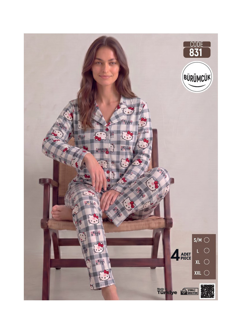 Женская Пижама с Брюками и Длинным Рукавом из Жатой Ткани (S/M+L+XL+2XL) Bürümcük Pijamo 831