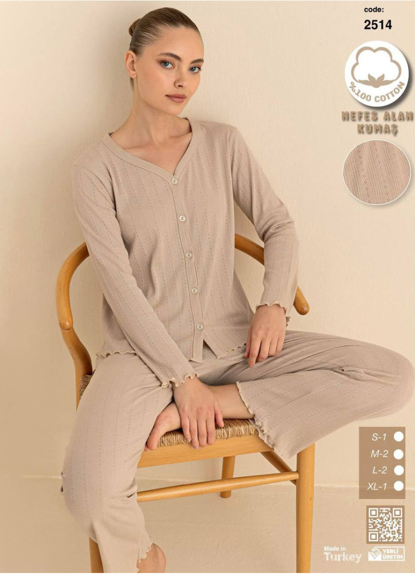 Breathable Cotton Women’s Button-Front Pajama Set with Long Sleeves (S+M+M+L+L+XL) SeamLife 2511