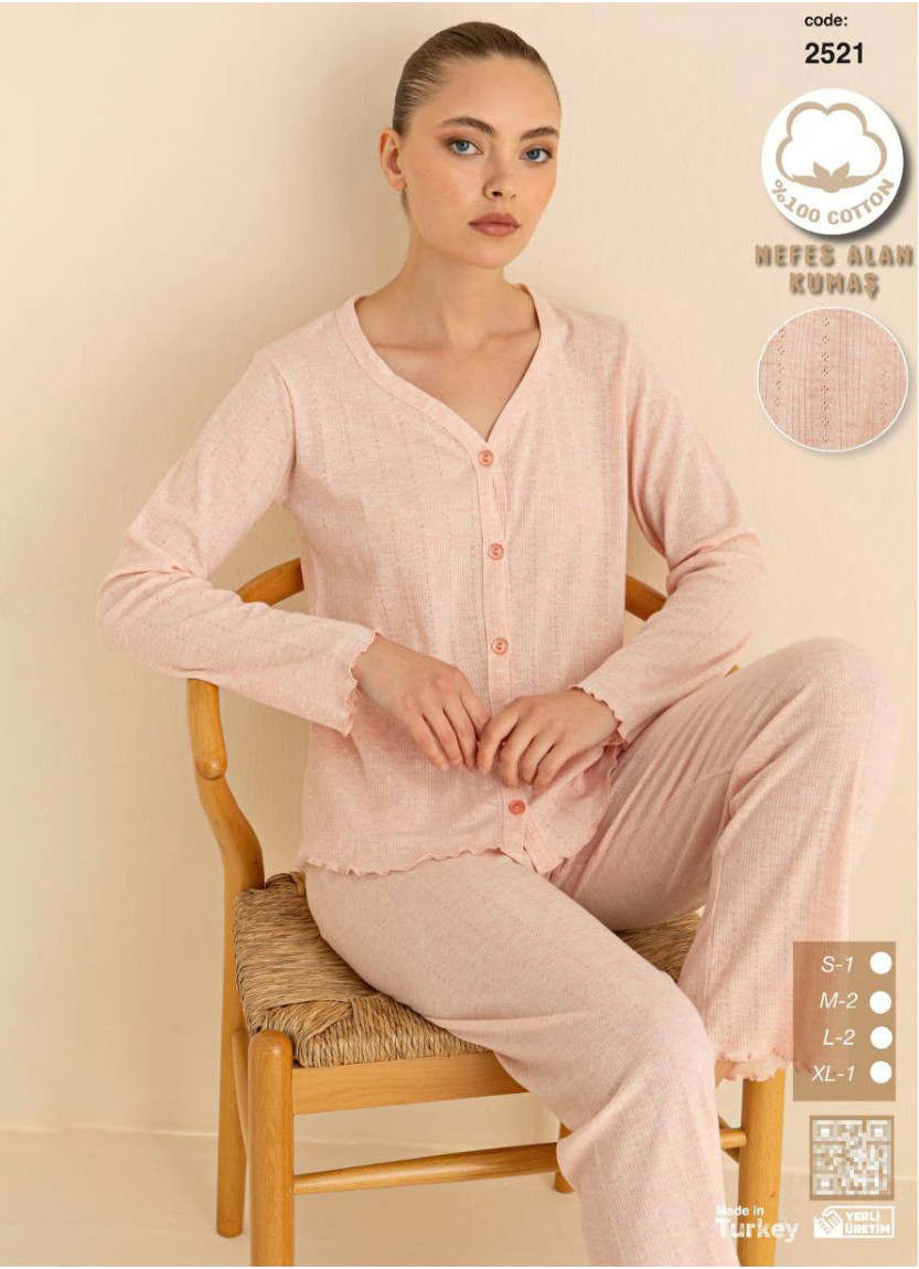 Breathable Cotton Women’s Button-Front Pajama Set with Long Sleeves (S+M+M+L+L+XL) SeamLife 2511
