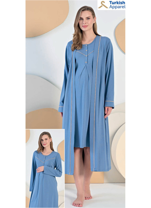 Feyza 5402 Maternity Robe and Nightdress Set Mavi