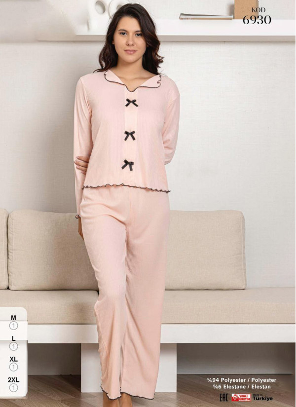 Пижама Женская с Длинным Рукавом из Мягкого Трикотажа (M+L+XL+2XL)