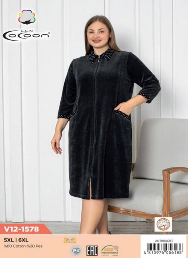 CCNV12-1578_ANN Velour Women's Robe (5XL+6XL)