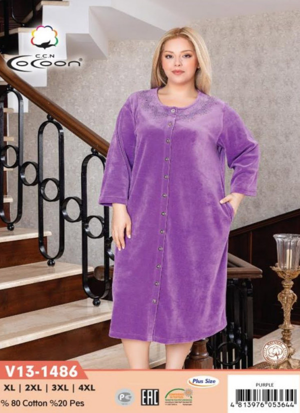 Халат Велюровый Женский на Пуговицах (XL+2XL+3XL+4XL) COCOON