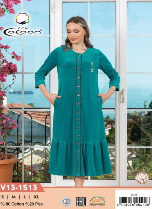 Халат Велюровый Женский на Пуговицах (S+M+L+XL) COCOON
