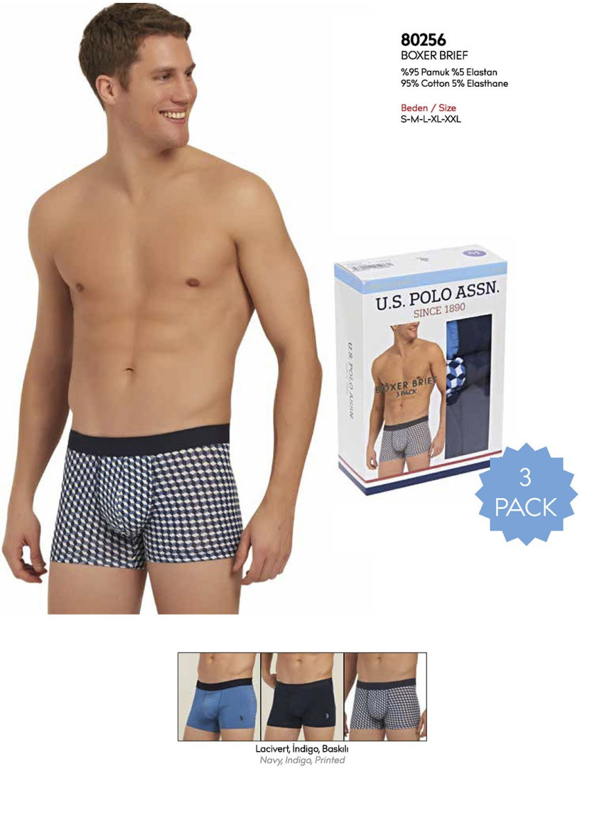 Men's Cotton Boxer Briefs, 3 Pcs U.S. Polo Assn. 80256