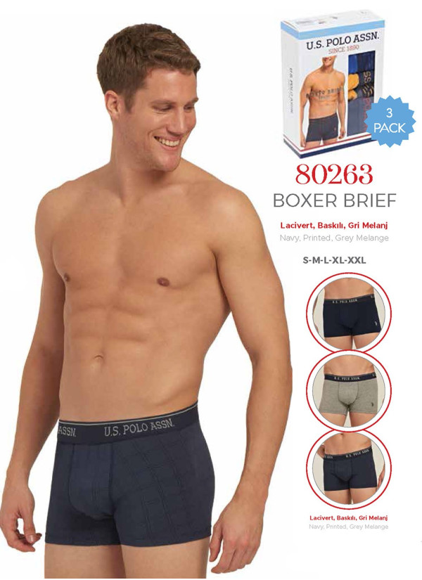 Men's Cotton Boxer Briefs, 3 Pcs U.S. Polo Assn. 80263