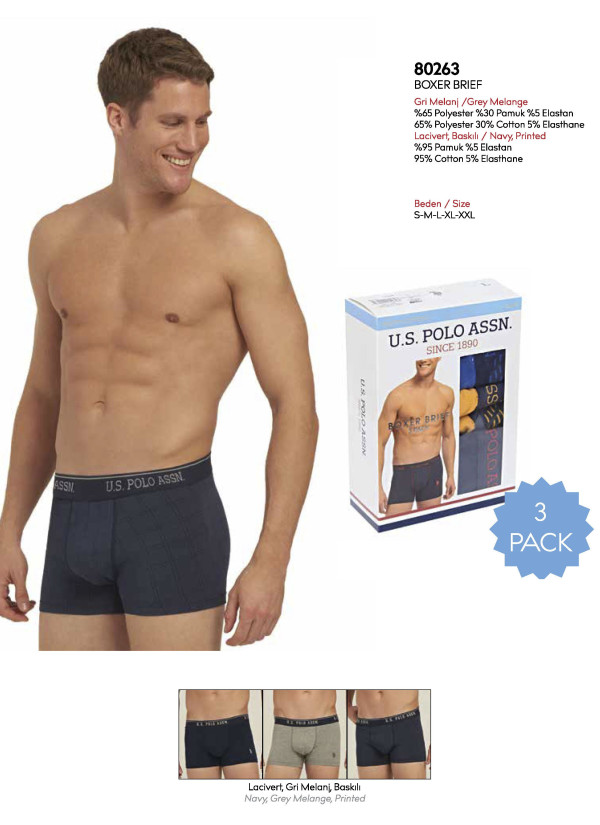 Men's Cotton Boxer Briefs, 3 Pcs U.S. Polo Assn. 80263 2