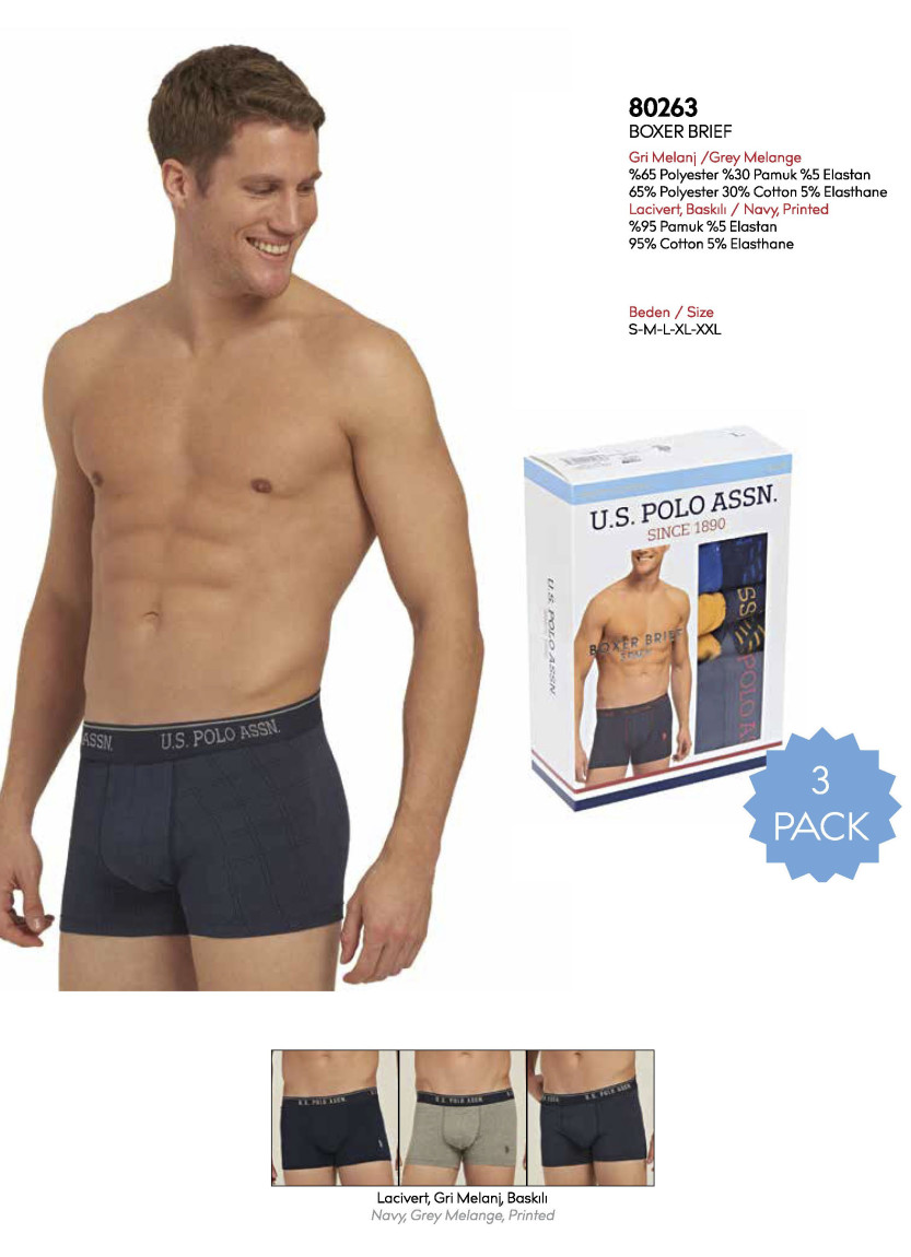 Men's Cotton Boxer Briefs, 3 Pcs U.S. Polo Assn. 80263