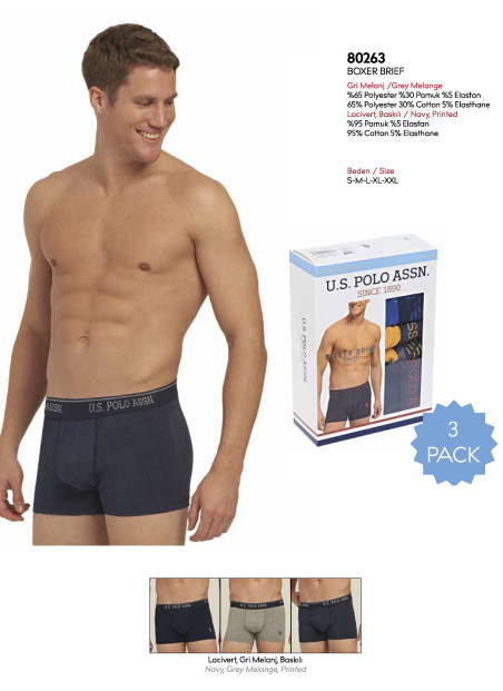 Men's Cotton Boxer Briefs, 3 Pcs U.S. Polo Assn. 80263