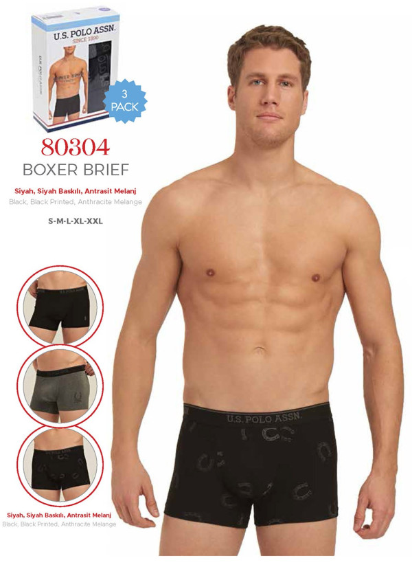 Men's Cotton Boxer Briefs, 3 Pcs U.S. Polo Assn. 80304