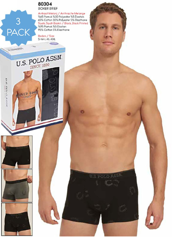 Men's Cotton Boxer Briefs, 3 Pcs U.S. Polo Assn. 80304 2