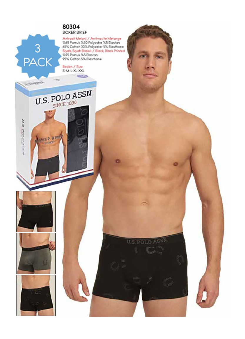 Men's Cotton Boxer Briefs, 3 Pcs U.S. Polo Assn. 80304