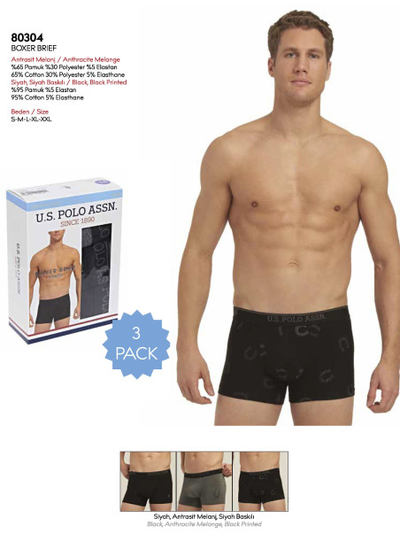 Men's Cotton Boxer Briefs, 3 Pcs U.S. Polo Assn. 80304