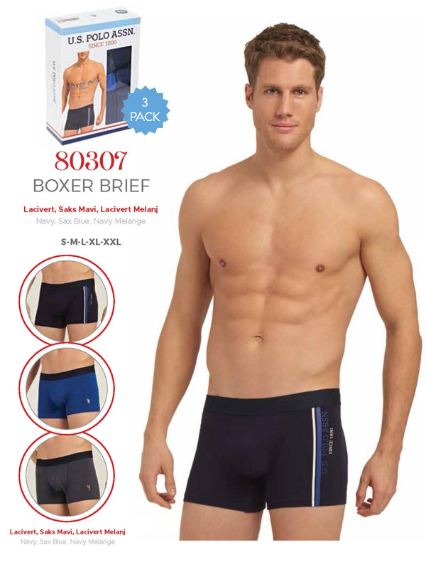 Men's Cotton Boxer Briefs, 3 Pcs U.S. Polo Assn. 80307
