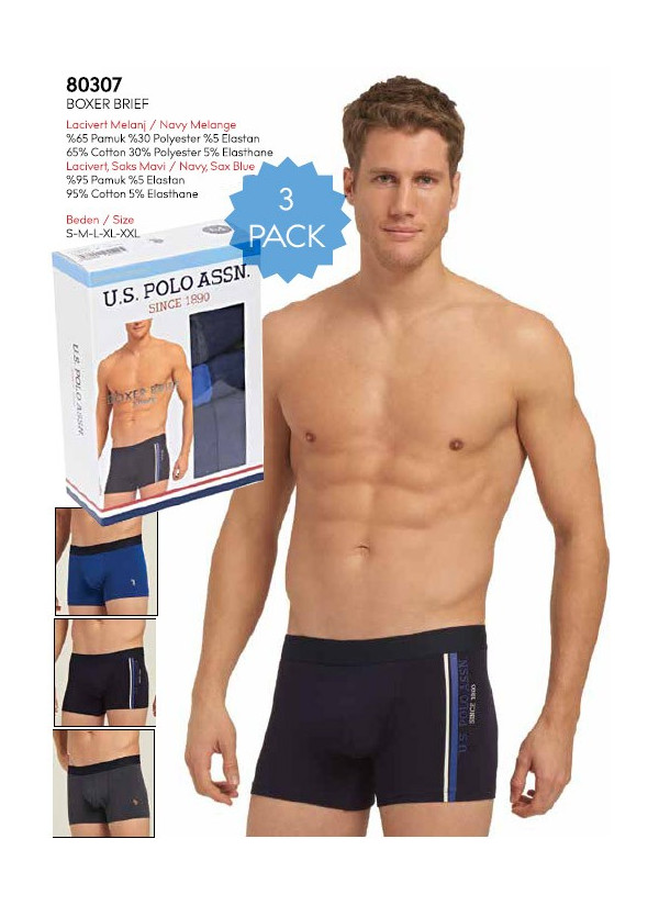 Men's Cotton Boxer Briefs, 3 Pcs U.S. Polo Assn. 80307 2