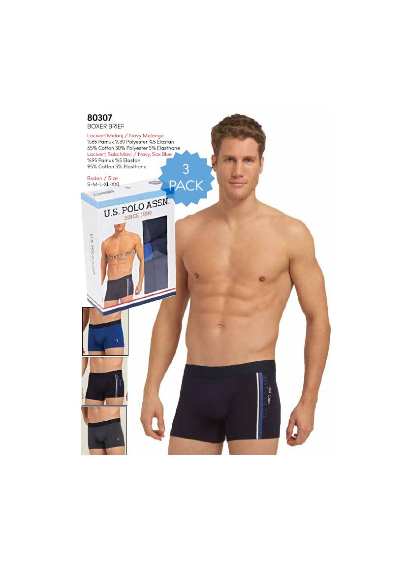 Men's Cotton Boxer Briefs, 3 Pcs U.S. Polo Assn. 80307